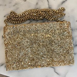 J.Crew Gold Chain Glitter Occasion Clutch Straps